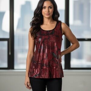 STYLE & CO. Sequin Tank Top, Women’s M, Red Black